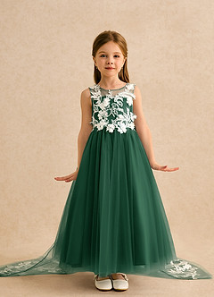 Azazie Mixie Flower Girl Dresses Dark Green Ball-Gown Lace Dress image2