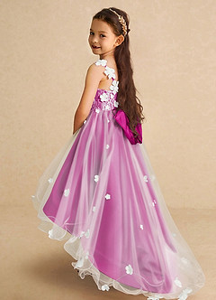 Azazie Celia Flower Girl Dresses Fuchsia A-Line Lace Tulle Dress image1