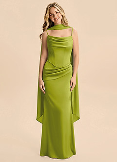 Azazie Sorrel Junior Lemongrass Mermaid Ruched Stretch Satin Dress image3