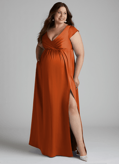 Azazie Allessia Maternity Bridesmaid Dresses A-Line Pleated Stretch Satin Floor-Length Dress image10
