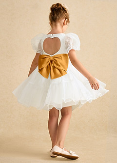 Azazie Debbie Flower Girl Dresses Ivory Butterscotch Ball-Gown Sweetheart Neckline Organza Dress image6