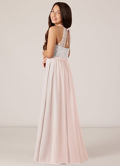 Azazie Fahari Junior A-Linie Spitze Chiffon Kleid Blassrosa image5