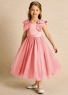 Azazie Serene vestidos de niña de las flores Vestido de Coral de Satin Mate de Princesa con Lazo image1