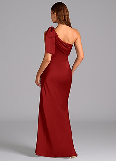 Azazie Yuanna Bridesmaid Dresses Pomegranate Mermaid One Shoulder Stretch Satin Dress image2
