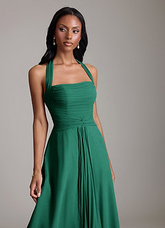 Azazie Clarisa Bridesmaid Dresses Emerald A-Line Pleated Chiffon Dress image3