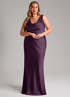 Azazie Rylina Bridesmaid Dresses Plum Mermaid Stretch Satin Dress image9