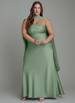 Azazie Saylor Abiti da Damigella Abito Sirena in Raso Elasticizzato Senza Spalline Matcha image15