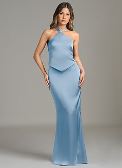 Azazie Francesca Bridesmaid Dresses Powder Blue Sheath Stretch Satin Dress image1