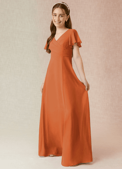 Azazie Induh Junior Cinnamon A-Line Ruched Chiffon Dress image3