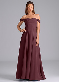 Azazie Almina Brautjungfernkleider Wandelbar A-Linie Schulterfrei Chiffon Kleid Sangria image1