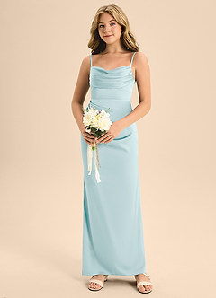 Azazie Mai Junior Sea Glass A-Line Sweetheart Neckline Stretch Satin Dress image4