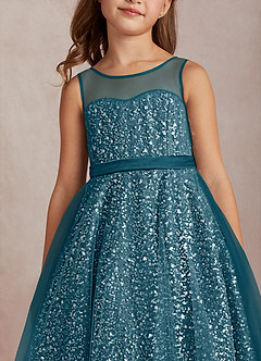 Azazie Siwa Flower Girl Dresses Ink Blue A-Line Beaded Tulle Dress image4