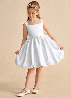 Azazie Nirvana vestidos de niña de las flores Vestido de Blanco de Satin Mate de Princesa con Volante image3
