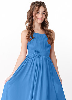 Azazie Astrid Junior Blue Jay A-Line Floral Chiffon Dress image1