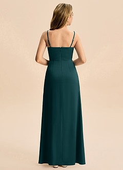 Azazie Abby Junior Pine Sheath Pleated Stretch Satin Dress image2