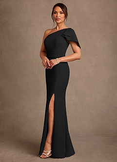 Azazie Haddie Moeder van de bruid jurken Kolom Jurk van Stretch crêpe One-Shoulder Zwart image3