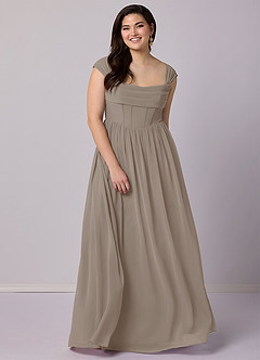Barbie ♥ Azazie Bridesmaid Dresses Taupe A-Line Corset Chiffon Dress image12