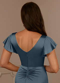 Azazie Roya Mère de la mariée Robes Robe Sirène en Satin extensible Col en V Plissé Violet Crépusculaire image6