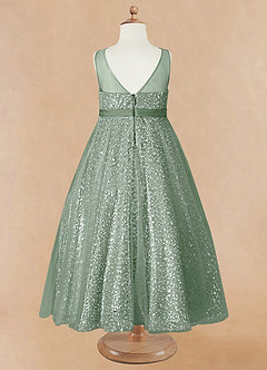 Azazie Siwa Blumenmädchenkleider A-Linie Mit Perlen Tüll Kleid Matcha image6