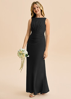 Azazie Floris Junior Black A-Line Pleated Chiffon Dress image1