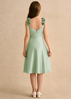 Azazie Resa Jurken voor bloemenmeisjes A-Lijn Jurk van Mat Satijn Geplooid Stoffige Salie image2