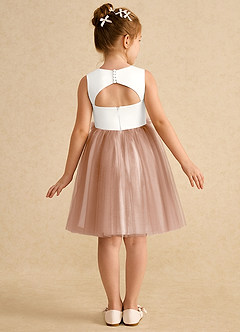 Azazie Louisa Flower Girl Dresses Ivory Champagne Rose A-Line Sleeveless Tulle Dress image2