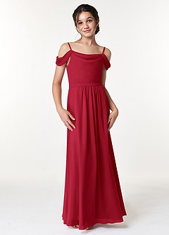 Azazie Alivia Junior Scarlet A-Line Off the Shoulder Chiffon Dress image4