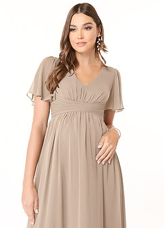 Azazie Verna Vestidos de dama de honra para maternidade Vestido Linha A Ruched Comprimento do chão Chiffon image5
