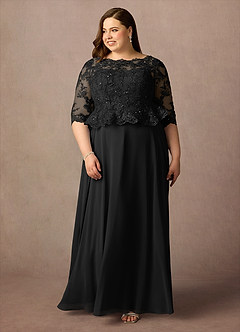 Azazie Averie Abiti per la Madre della Sposa Abito A-Line in Chiffon con Scollo a Barca e Paillettes Nero image7