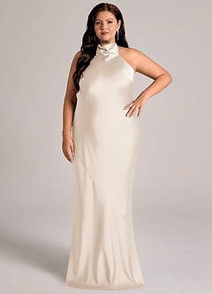 Azazie Velli Abiti da Damigella Abito Sirena in Raso Elasticizzato Collo Alto Alabastro Bianco image8