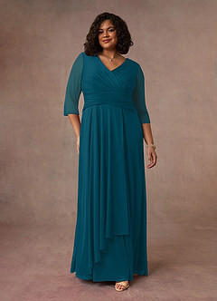 Azazie Annetta Mother of the Bride Dresses Ink Blue A-Line V-Neck Pleated Mesh Dress image8