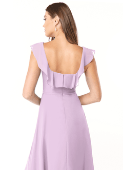 Azazie Jinny Bridesmaid Dresses Frosted Lilac A-Line Square Neckline Ruched Chiffon Dress image6