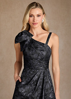 Azazie Easton vestidos de madre de la novia Vestido de Negro de Jacquard de Corte en A con Hombro unilateral image6