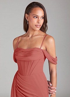 Azazie Amyra Robes de demoiselle d'honneur Robe Fourreau Convertible en Mousseline de soie Épaules dénudées Antique Rose image2