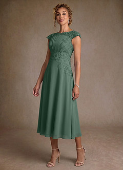 Azazie Crista Mother of the Bride Dresses Eucalyptus A-Line Lace Chiffon Dress image4