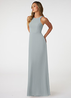 Azazie Aubree Final Sale Dolphin Grey A-Line with Pockets Chiffon Dress image3