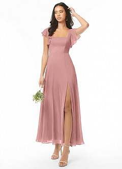 Azazie Bondi Bridesmaid Dresses Dusty Rose A-Line Ruched Chiffon Dress image1
