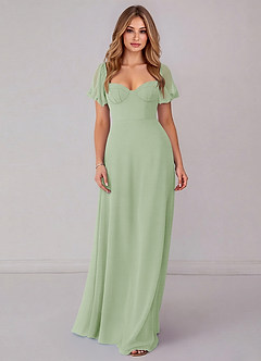 Azazie Fatima Bridesmaid Dresses Dusty Sage A-Line with Pockets Chiffon Dress image3