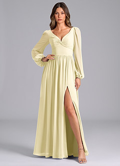 Azazie Teri Bridesmaid Dresses Lemon Sorbet A-Line Long Sleeve Chiffon Dress image1