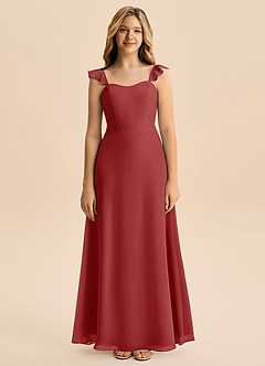 Azazie Mavie Junior Abito A-Line in Chiffon Increspato Ruggine image4