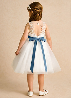 Azazie Lettie Blumenmädchenkleider Ballkleid Spitze Kleid Elfenbein Bermudablau image2
