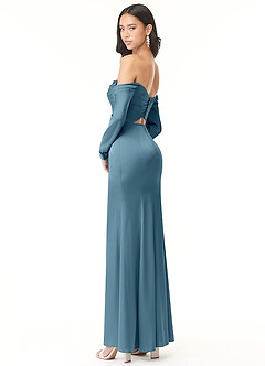 Azazie Hallie Jurken voor bruidsmeisjes Converteerbaar Jurk van Stretch Satijn met Kolom Off-the-shoulder lange mouw Bermuda image6
