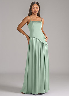 Azazie Adeline Bridesmaid Dresses Agave A-Line Strapless Stretch Satin Convertible Dress image7
