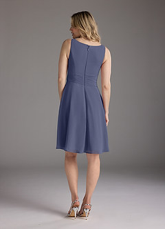 Azazie Shirley Mère de la mariée Robes Robe Trapèze en Mousseline de soie Plissé Scoop Bleu Orageux image6