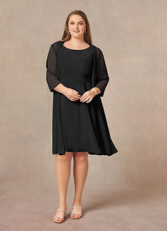 Azazie Shirley Kleider für die Brautmutter A-Linie Schaufel Gefaltet Chiffon Kleid Schwarz image8