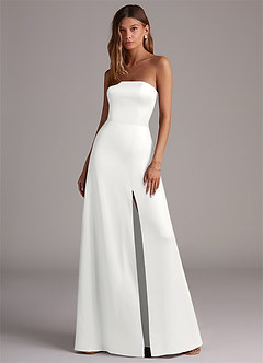 Azazie Wren Bridesmaid Dresses White A-Line Strapless Stretch Satin Convertible Dress image1