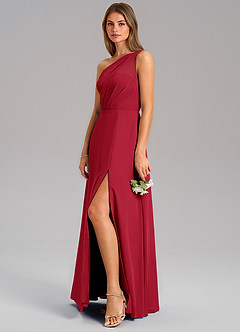 Azazie Phaedra Bridesmaid Dresses Scarlet A-Line One Shoulder Chiffon Dress image5