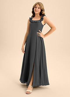 Azazie Callie Junior Black A-Line Ruched Chiffon Dress image3