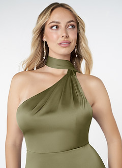 Azazie Kaylani Brautjungfernkleider Meerjungfrau-Linie Hoher Kragen Stretch-Satin Kleid Pistazie image5