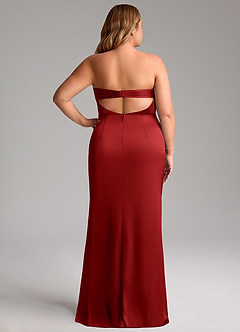 Azazie Leonis Brautjungfernkleider Wandelbar Meerjungfrau-Linie Plissee Stretch-Satin Kleid Granatapfelrot image10